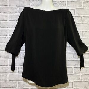 Dynamite off shoulder dressy top with ties on sleeves​​​ to roll up size M black